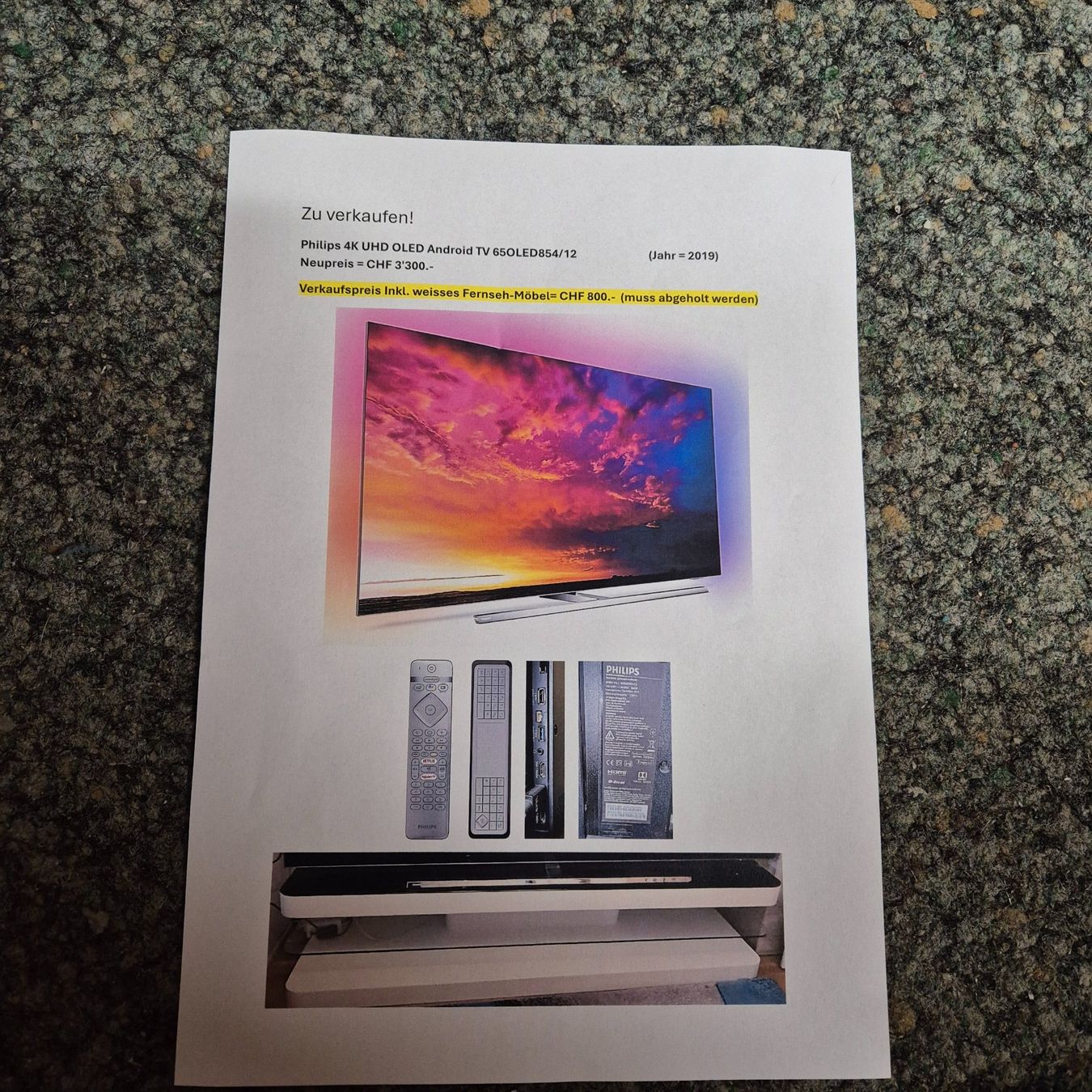 Philips Televisori: Fernse 65 Zoll mit Möbel Weis Philips – Usato da Kandergrund venduto da fre_5lgk 1