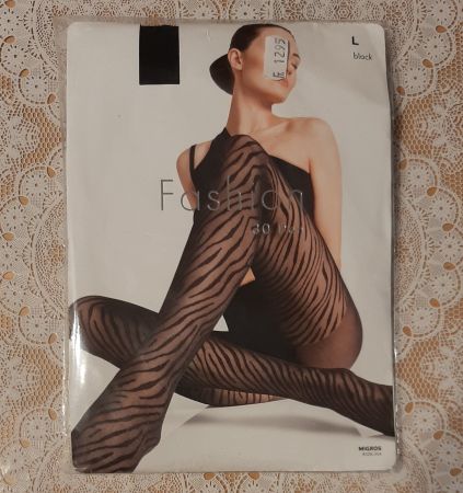 Migros Fashion Strumpfhose "Tiger/Zebra" 30DEN Gr.L Schwarz