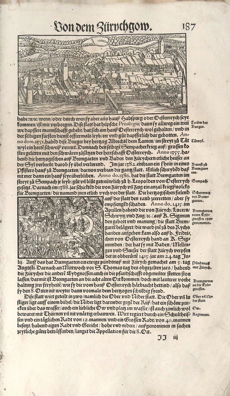 Incisioni: Bremgarten Holzschnitt von Stumpf 1548 – Usato da Rafz venduto da Helvet32