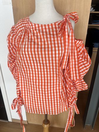 Teija Off the Shoulder Gingham Bluse NEU! 535$ Orange-Weiss