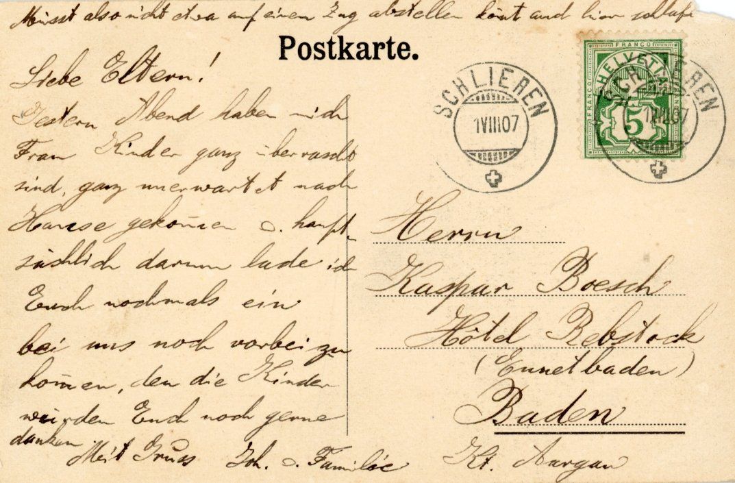 Ansichtskarten: Schlieren  ZH        um 1907 – Gebraucht aus Brig von Valcards54 1