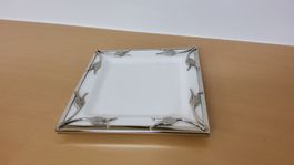 Platte quadratisch weiss mit Metallrand Deko 24x24cm