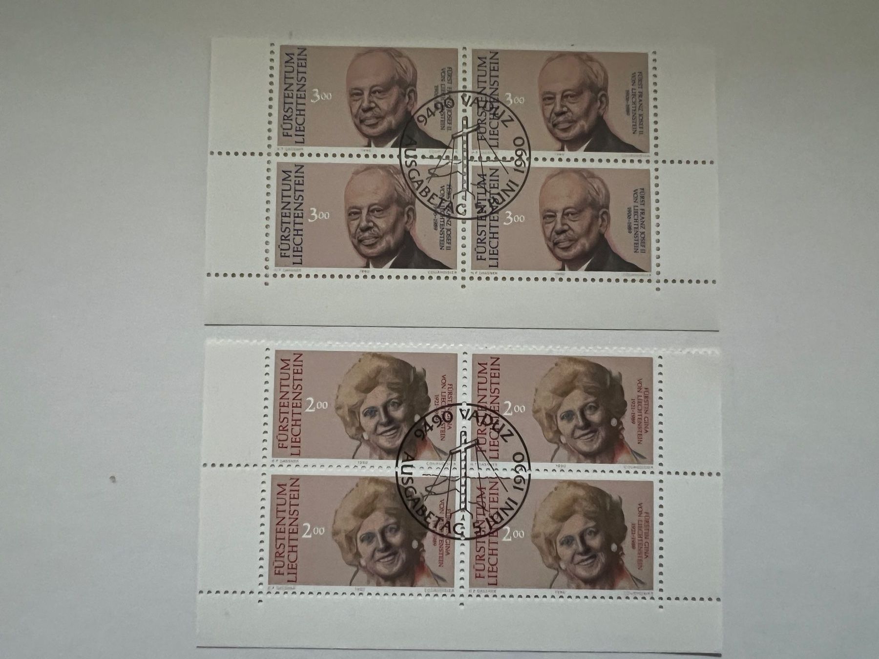Alle Briefmarken: Liechtenstein Viererblock 938-39 FDC   (4285) – Gebraucht aus Hinwil von Sidi4