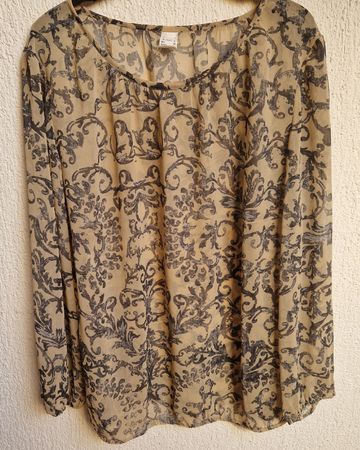 Damenbluse, leicht und transparent, beige mit hellblau Gr.44