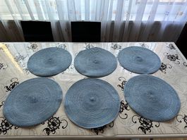 Tischsets rund blau 6 Stk. Durchmesser 37cm ab 1 Fr!