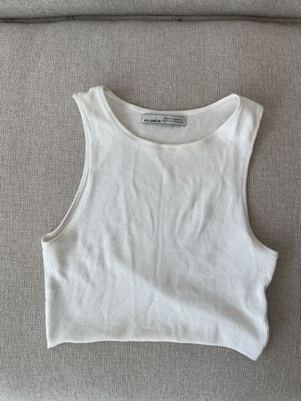 Pull&Bear White Ribbed Cropped Tank Top - Size XS