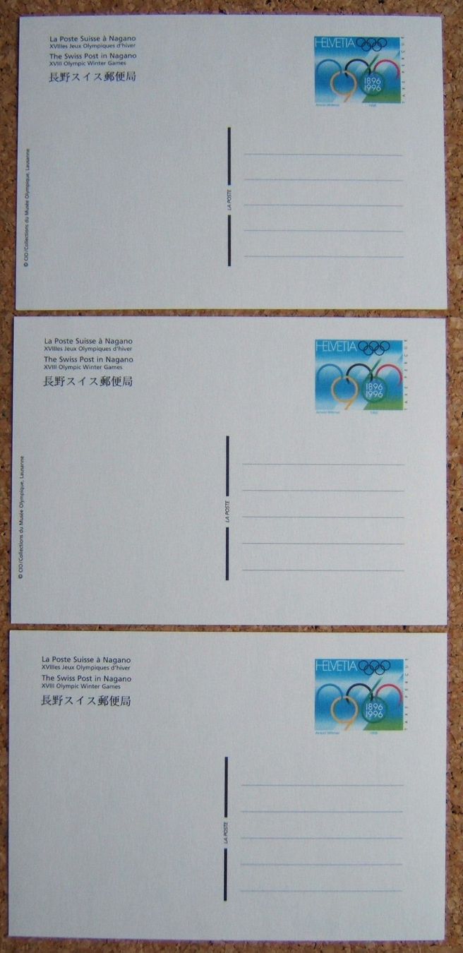 Alle Briefmarken: 3 MAXIKARTEN OLYMPISCHE WINTERSPIELE - SWISS POST NAGANO – Gebraucht aus Brunnen von Nonne04 1