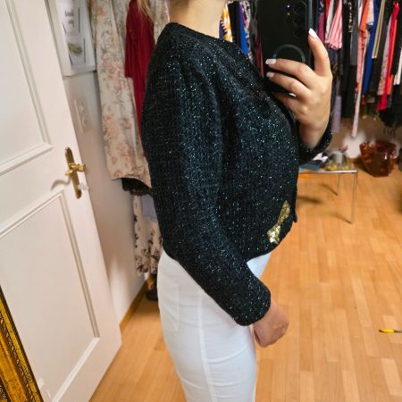 Schwarze Strickjacke mit Glitzer, Grösse 40/L, neuwertig