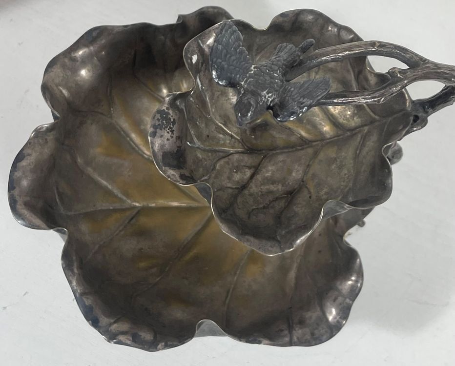 Sculture & Statue: Art-Deko Blatt Schale mit Vogel Skulptur – Usato da Hinwil venduto da Chnap 3