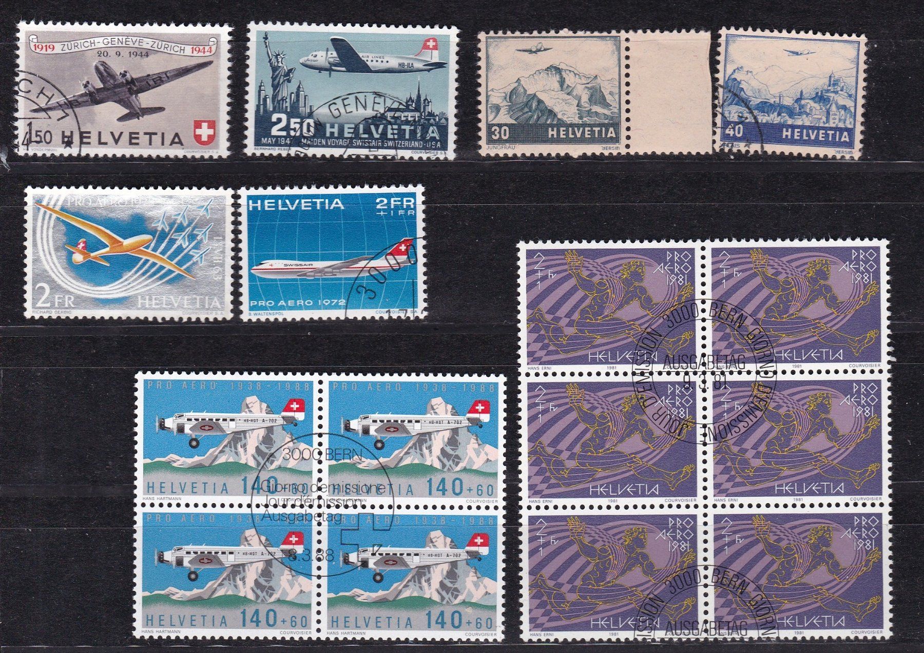 Tutti i francobolli: CH Briefmarken Lot "Flugpost" ab 1923 – Usato da Münchwilen AG venduto da Nesar 2