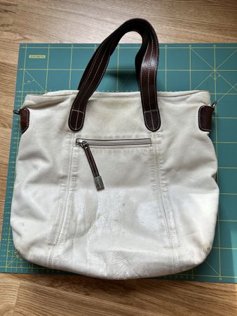 Handtasche Navyboot Leder weiss braun gebrauchter Zustand