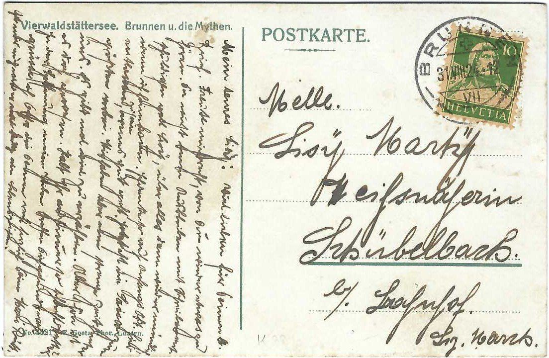 Cartoline postali: Brunnen, Lido 1924 – Usato da Bürglen UR venduto da Tellbike 1