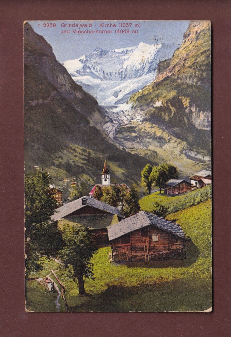Cartoline postali: GRINDELWALD - Teil mit Kirche - 1920 – Usato da Pully venduto da nicecards