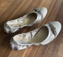 Tod's Ballerina Champagnergold mit Lackleder Greige, 38.5