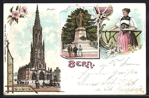 Ansichtskarten: Litho Bern, Münster, Bubenberg-Denkmal, – Gebraucht aus Berlin von bartko-reher