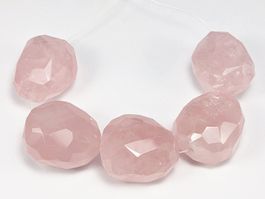 Rosenquarz - 5 facettierte oval Perlen 27 x 22 x 17mm