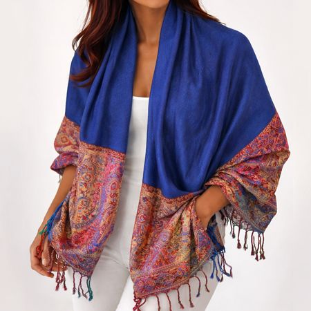 Schal 215x75 cm Viskose Wendeschal Damen Pashmina Blau