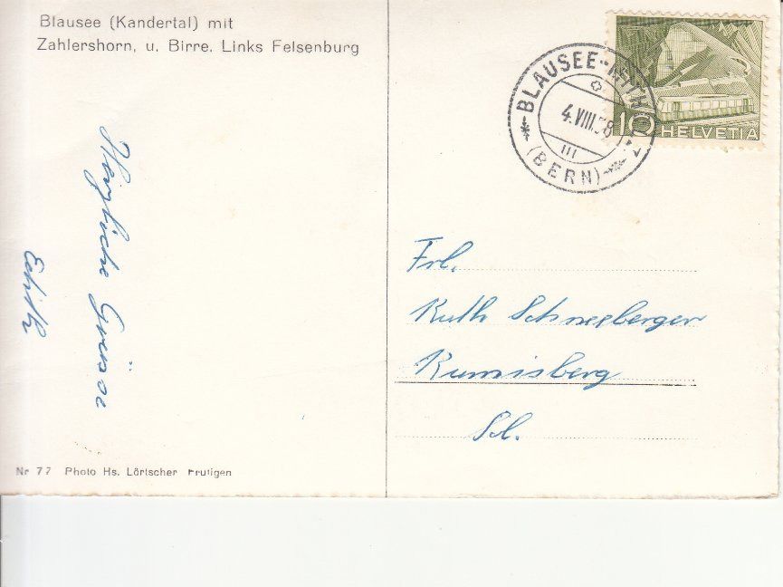 Cartoline postali: Blausee 1958 – Usato da Bürglen TG venduto da StampGraf 1