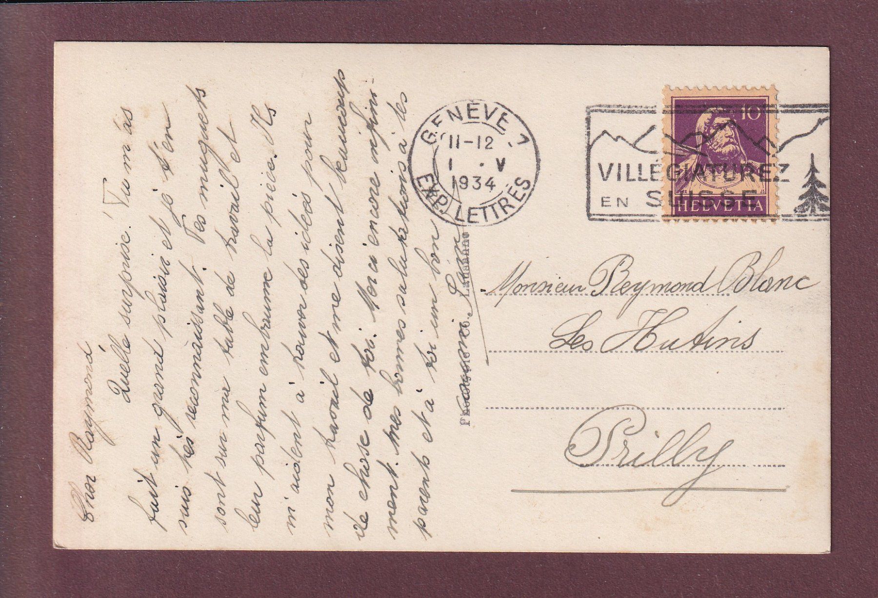 Cartoline postali: GENEVE - Jet d'eau - 1934 – Usato da Pully venduto da nicecards 1