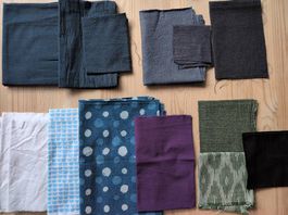 Stoffresten Baumwolle Leinen Khadi Indigo Blockdruck