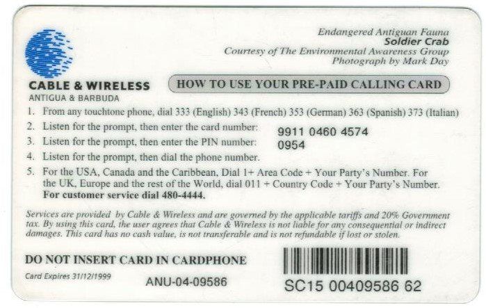 Schede telefoniche: Telefonkarte  Antigua & Barbuda – Usato da Zürich venduto da Tolima194 1