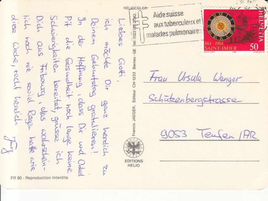 Cartoline postali: Fribourg 1984 – Usato da Bürglen TG venduto da StampGraf 1