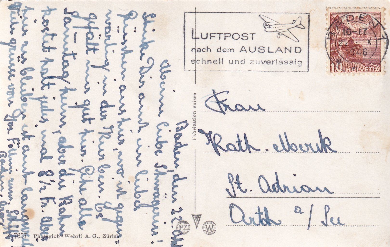 Cartoline postali: Baden - Hotel Schiff /ay – Usato da Hombrechtikon venduto da Rudolf07 1