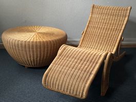 Seltene Chaiselongue mit Tisch von Roberti Rattan (70/80er)