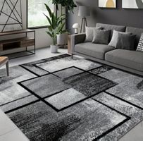 Geometric Grey & Black Carpet - Washable & Modern Look!