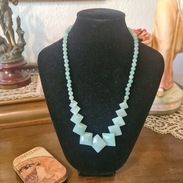 Hübsche 10mm Blau Jade Rund Edelstein Perlen Halsketten Ohrring