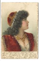 Junge Dame - Samt-Applikation - Mode - Litho - 1900
