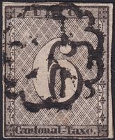1843: ZÜRICH 6, Nr.2W (Type 63 des Bogens) 2300.- + Attest