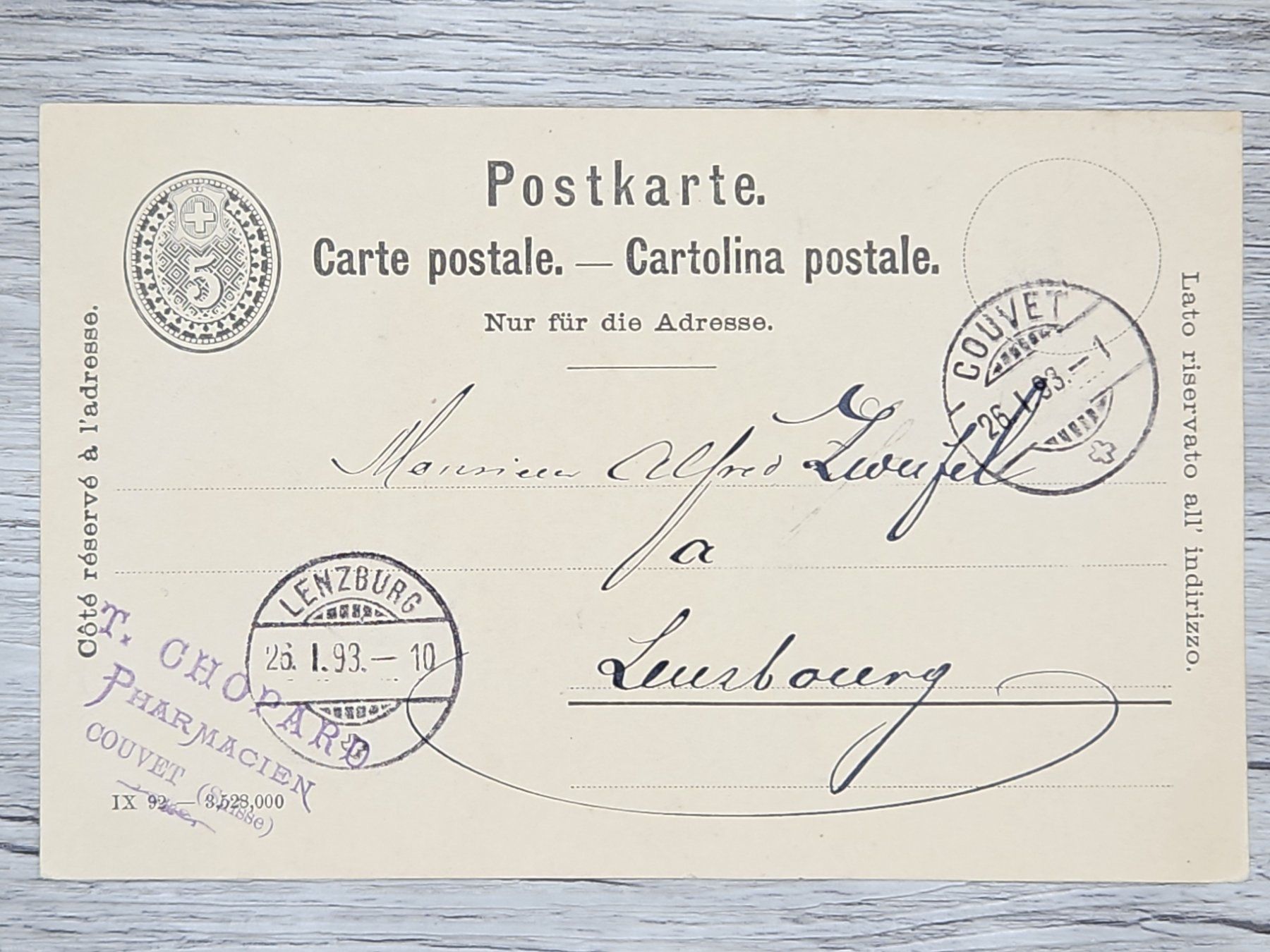 Tutti i francobolli: CL16 Carte Postale + Timbre Suisse 1893 – Usato da Cousset venduto da Patrick_Collections