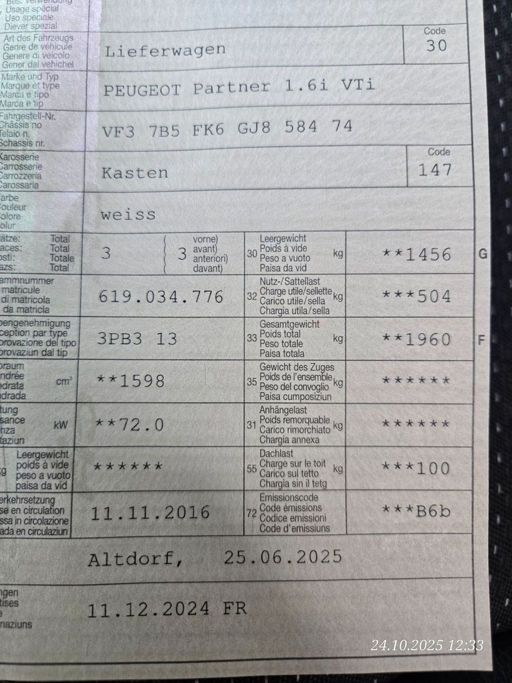 Peugeot Nutzfahrzeuge: Peugeot Partner 1.6 i VTi – Gebraucht aus Erstfeld von Gina033 9