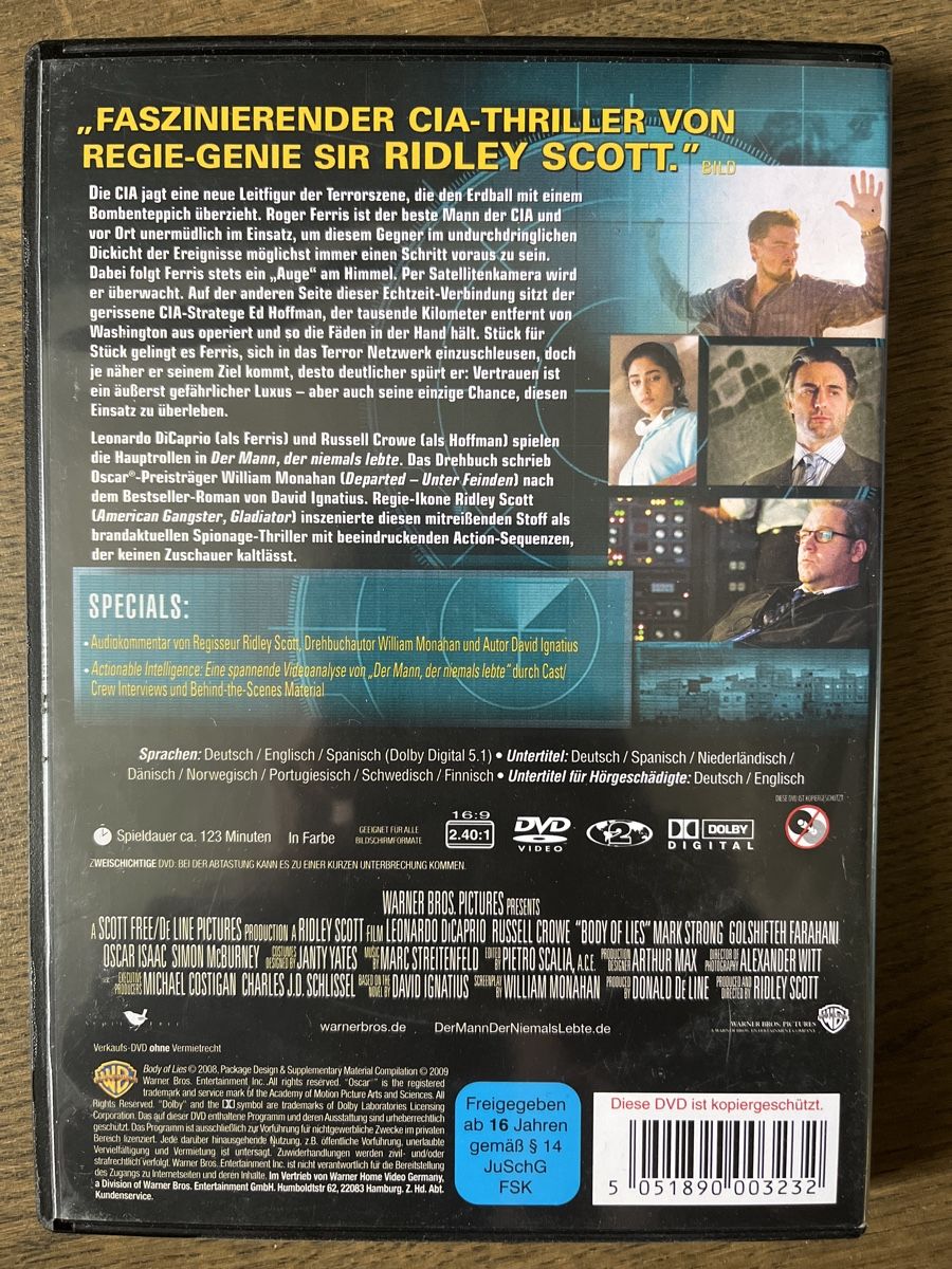 Tutti i DVDs: DVD "Der Mann, der niemals lebte" DiCaprio, Crowe – Usato da Glarus venduto da Greenday 1