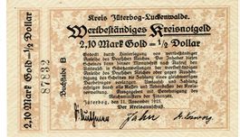 Jüterbog 2.10 Goldmark Buchstabe B 11.11.1923 VZ+-VZ++