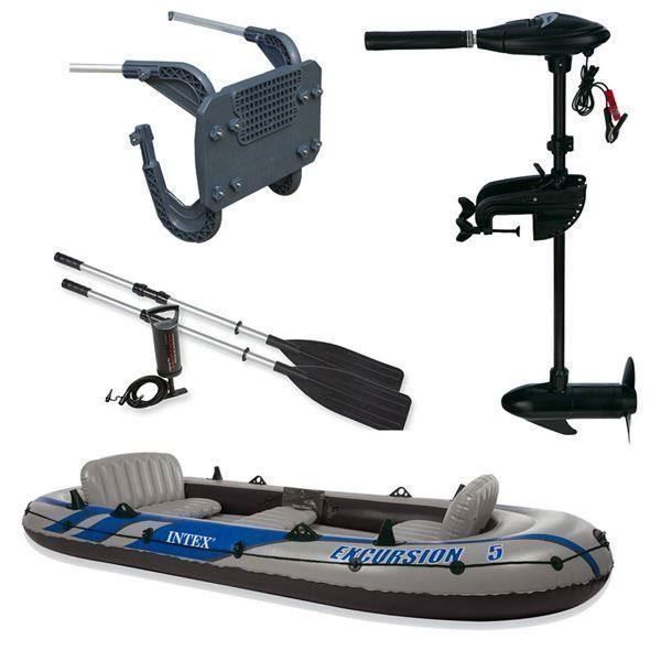 Barche: +SET INTEX Excursion 5 Schlauchboot Angel – Nuovo e nell'imballaggio originale da Amriswil venduto da JaJa-Express