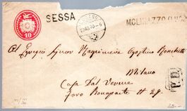 1870 TÜBLIBRIEF STABSTEMPEL SESSA - MOLINAZZO(LUG) - MILANO