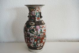 Antike China Nanking Vase Kriegerszene Krakelee 34 cm