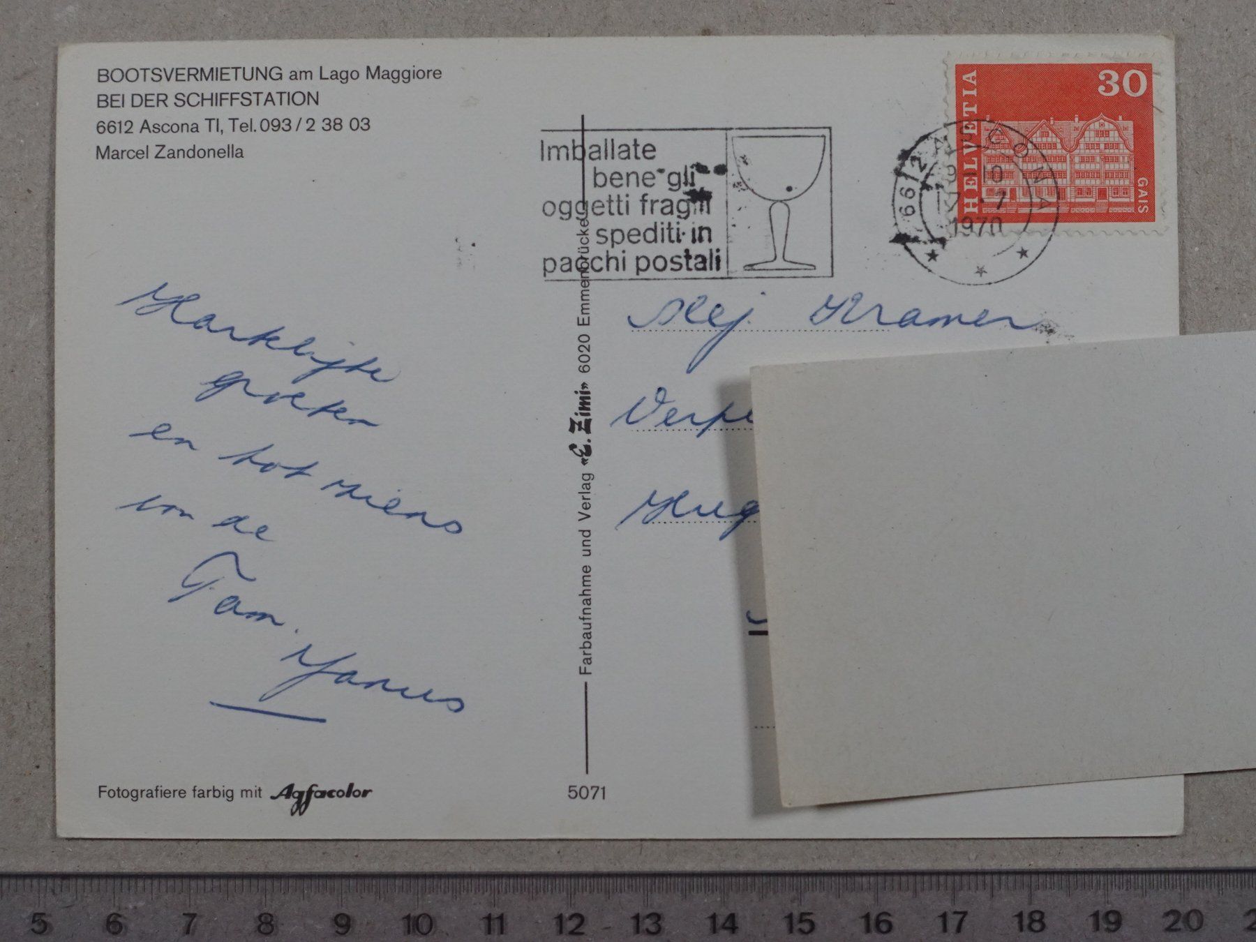 Cartoline postali: Ascona, Schiff, 1970 – Usato da Lenzburg venduto da fh1 1