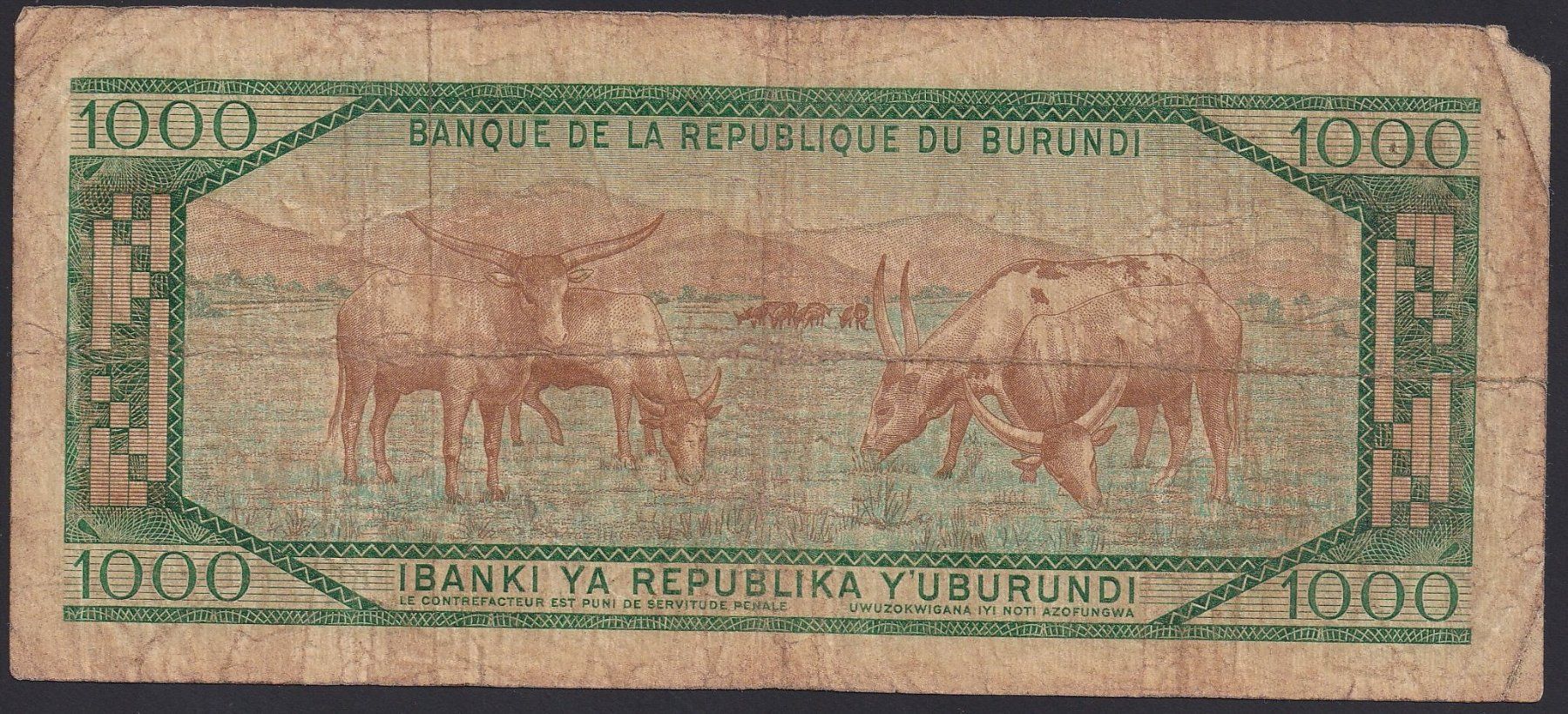 Banknoten: Burundi 1000 Francs 1988 – Gebraucht aus Brugg AG von banknoten_muesli 1