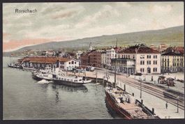 Rorschach Hafenplatz und Hafen mit Dampfschiffen