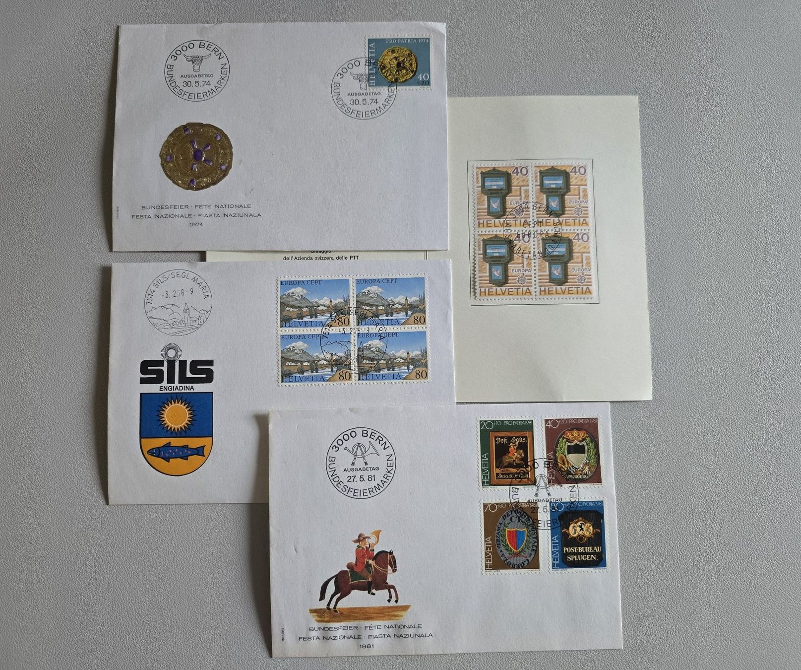 Buste & buste per spedizione: Pro Patria, Bundesfeierbriefe, 4er Block – Usato da Steinerberg venduto da Bcsbcs