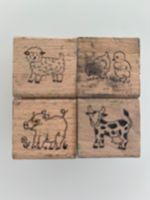 4x Stempel Bauernhoftiere Schaf, Küken, Schwein, Kuh 3cmx3cm