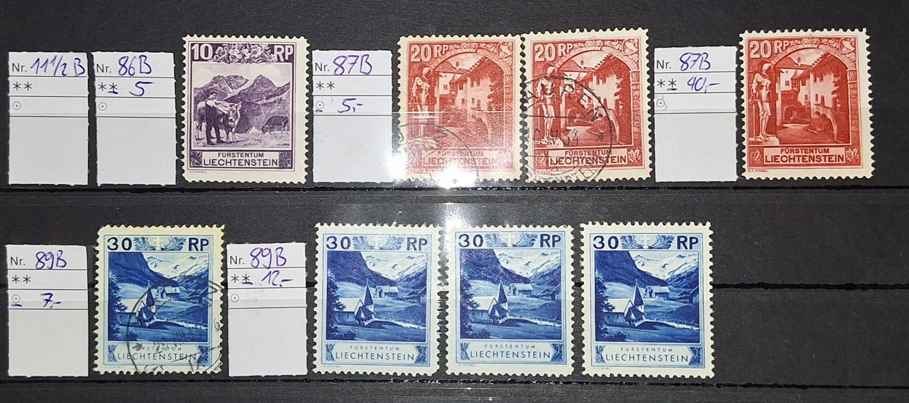 Tutti i francobolli: Liechtenstein Landschaftsbilder 1930 A/B/C div – Usato da Balgach venduto da SIMEON27 2