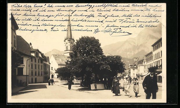 Cartoline postali: Bad Ragaz, Ortspartie mit Passanten und  – Usato da Berlin venduto da bartko-reher