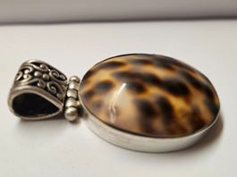 Silberanhänger 925 Tiger-Kauri Muschel Cabochon oval