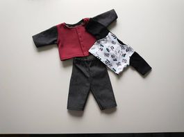 Puppenkombi Gr. 40-45 cm Motiv schwarz bordeaux