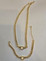 Goldkette mit Herz Anhänger und Armband, Modeschmuck