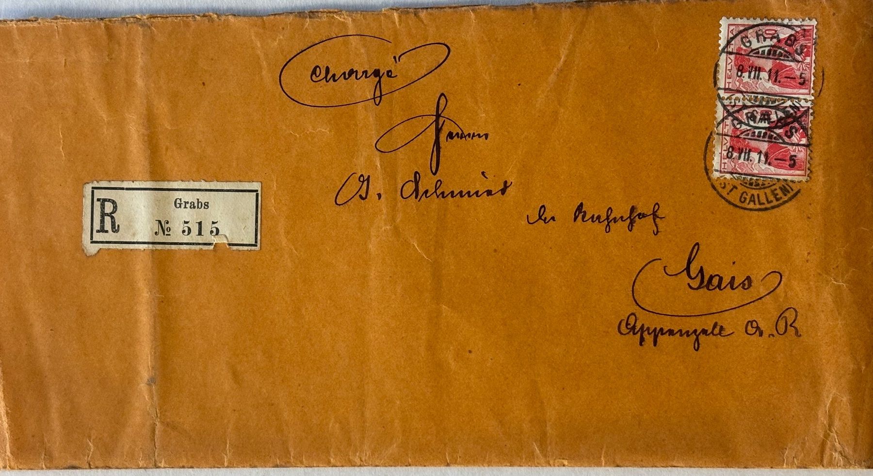 Cartoline postali: R-Brief von 1911 - Grabs - Philatelie – Usato da Frauenfeld venduto da Merk52